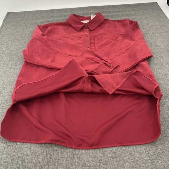 Studio Works Women's Red Button Down Blouse Suede Material Medium 100% Polyester - Picture 9 of 15